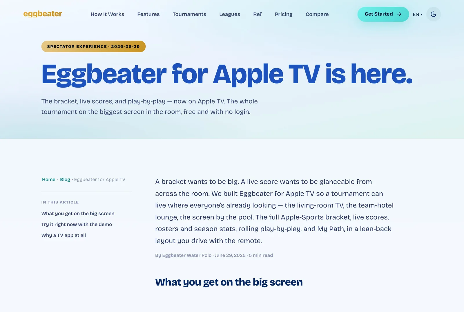The Apple TV launch post: the bracket, live scores and play-by-play on the biggest screen in the room.